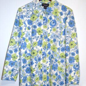 Nine West Duster Jacket L Lined Floral White Cottagecore Classic Colorful